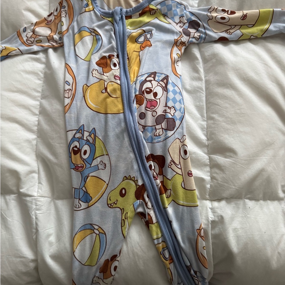 Kids bluey pool party  Print One Piece Pajama bamboo